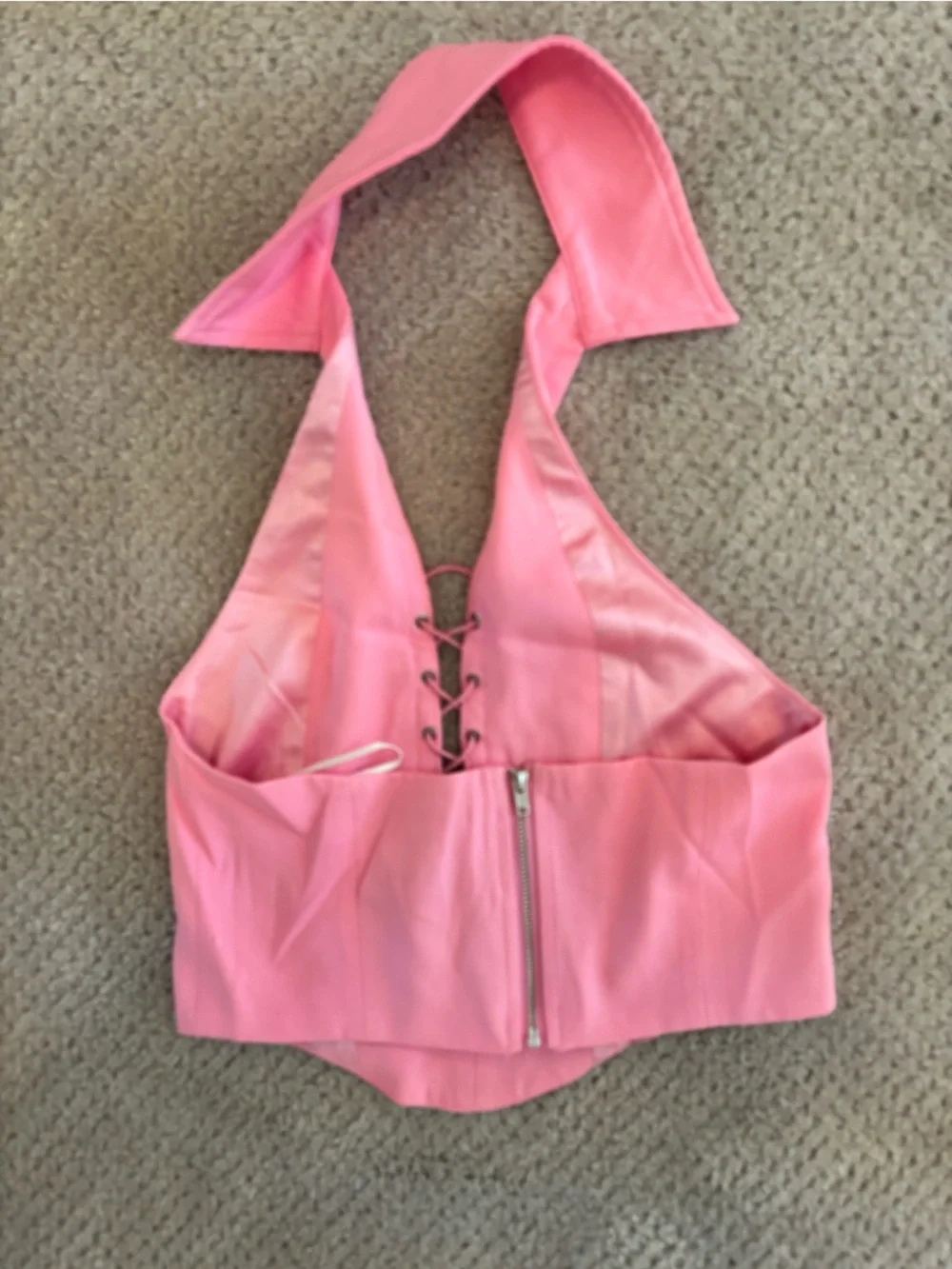 Princess Polly Pink Lace-Up Halter Top Size 4 New - Picture 2 of 4